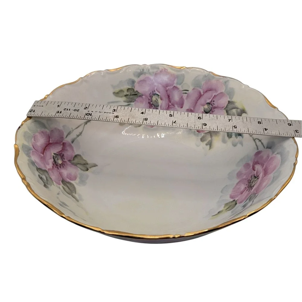Vintage Seltmann Weiden Serving Bowl Green‎ Pink Floral Hand Painted Nine in SEE